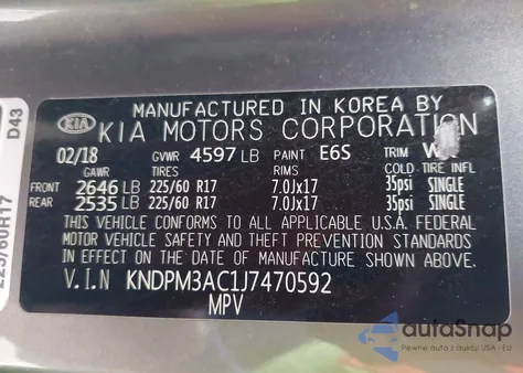 2018 Kia Sportage Lx from USA, damaged, VIN KNDPM3AC1J7470592